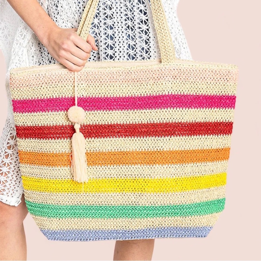 Rainbow tassel tote